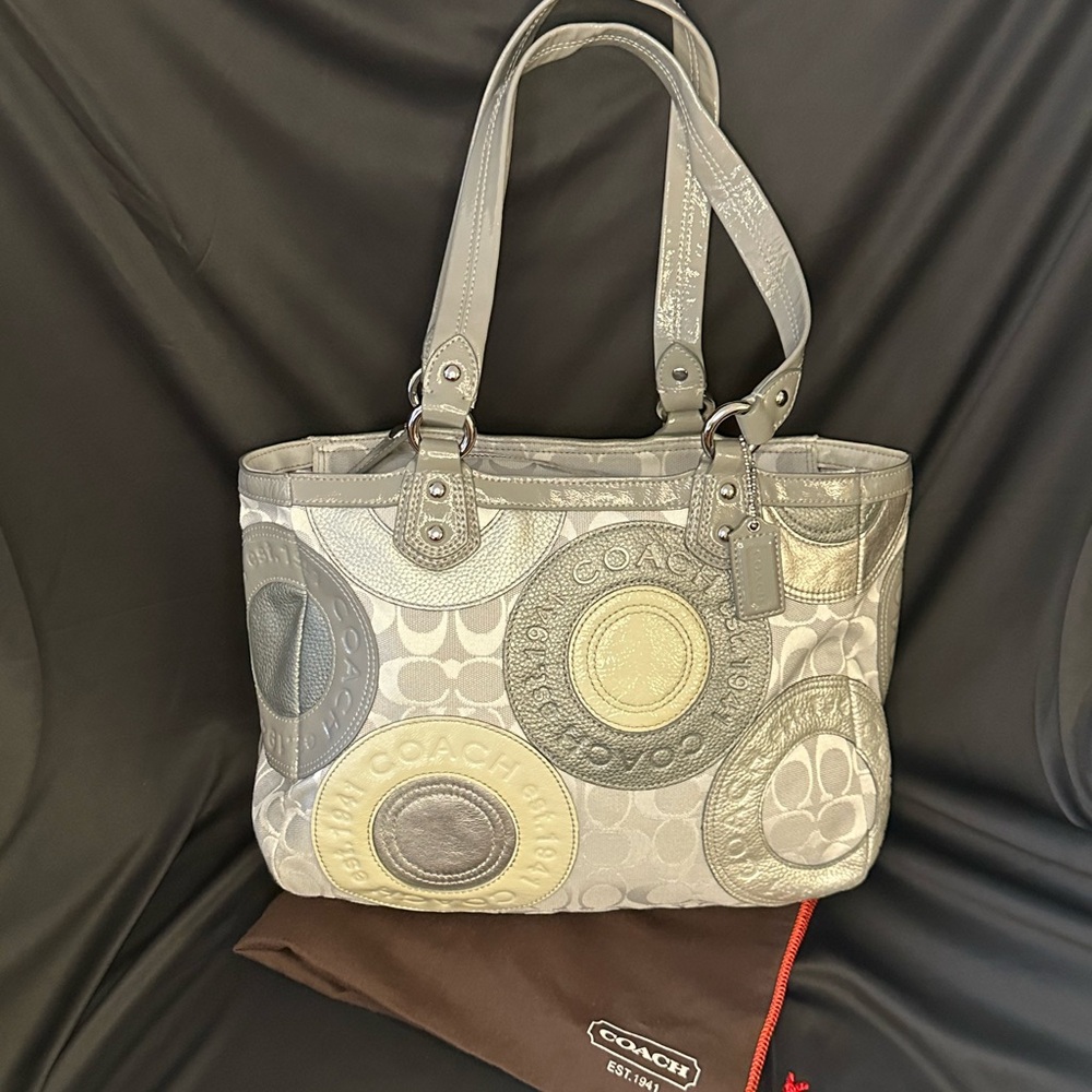 Coach Gray and Silver Geometric Tote